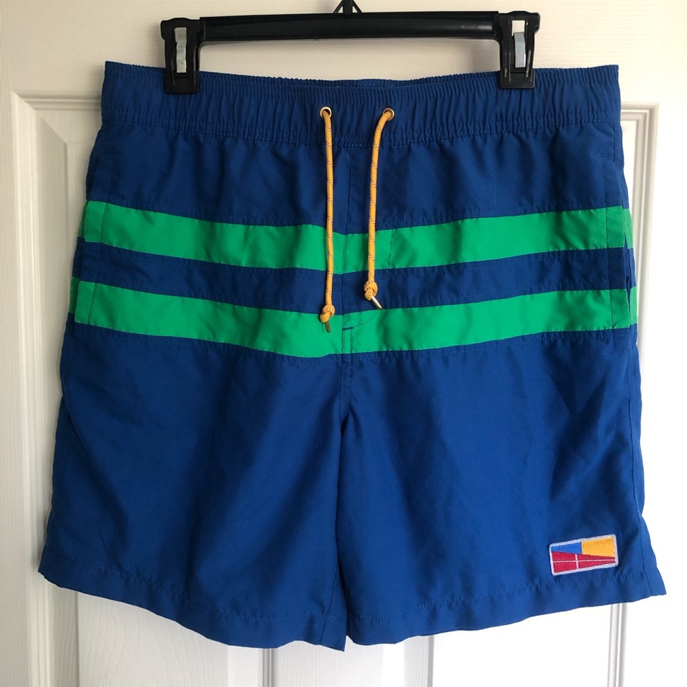 FIVE FOUR Board Shorts - Blue w/ Green Stripes